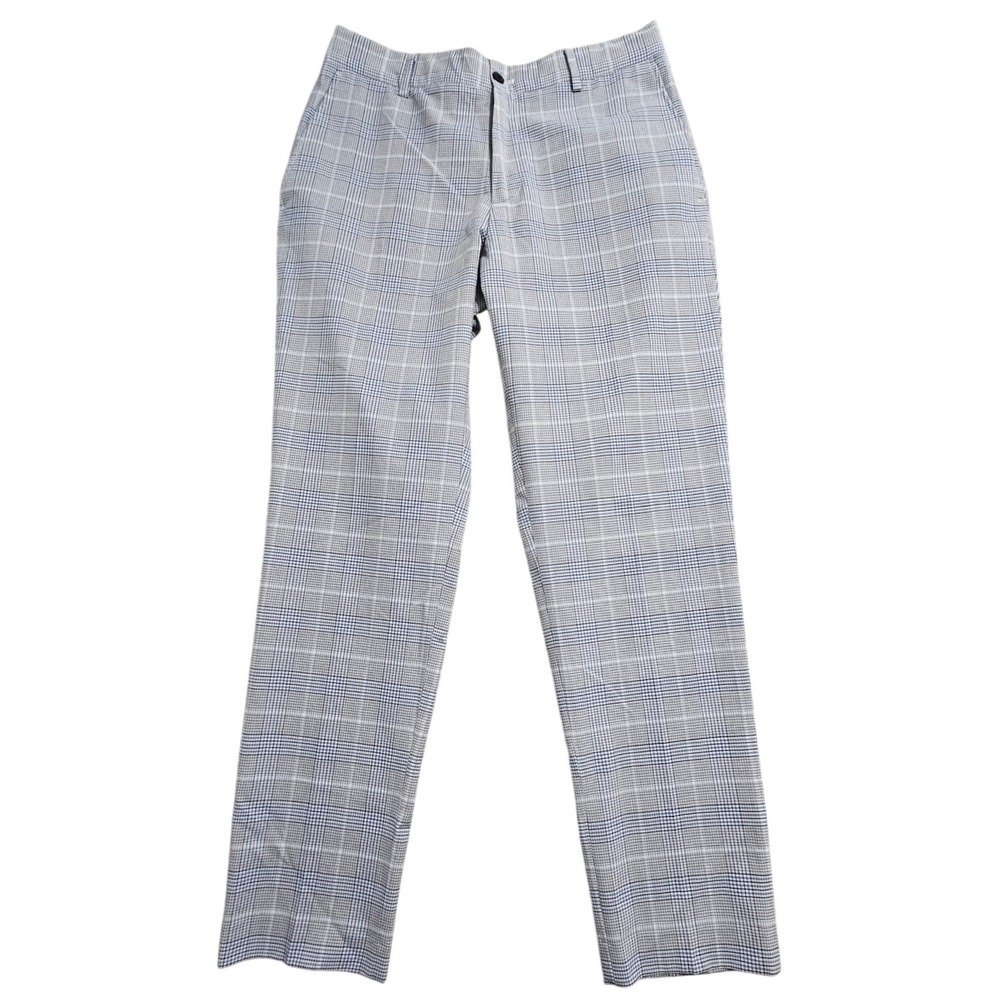 Zara Man Slim Fit Glen Plaid Trousers Light Blue Grey Plaid Pants Size 31x31